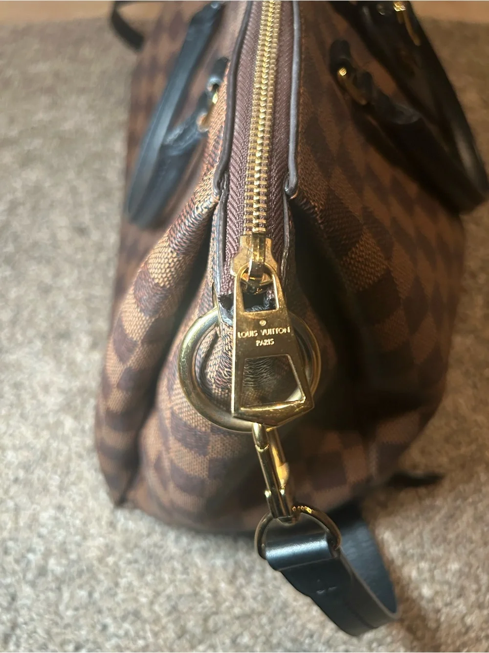 Louis Vuitton Brown Damier Ebene Checkered Satchel with Dark Leather Trim